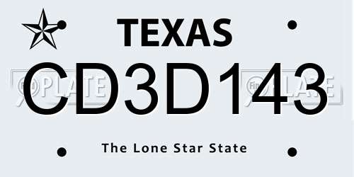 CD3D143 Texas License Plate