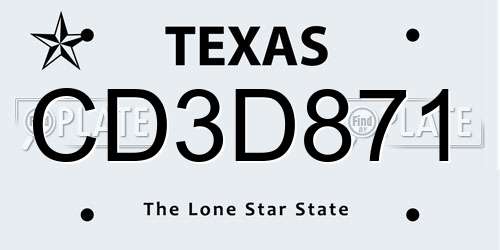 CD3D871 Texas License Plate