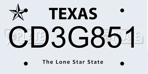 CD3G851 Texas License Plate