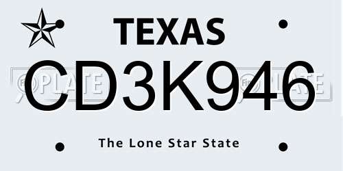 CD3K946 Texas License Plate