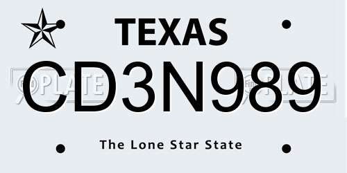CD3N989 Texas License Plate