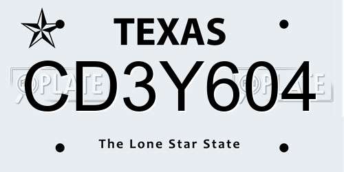 CD3Y604 Texas License Plate