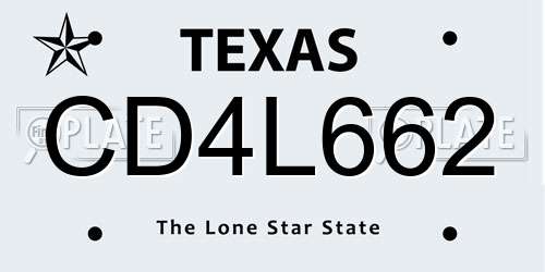 CD4L662 Texas License Plate