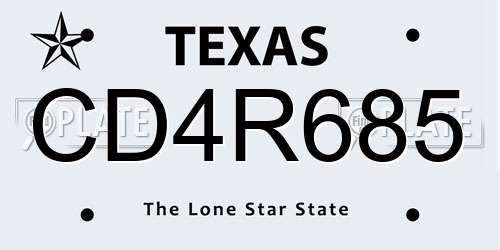 CD4R685 Texas License Plate
