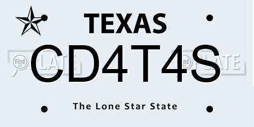 CD4T4S Texas License Plate