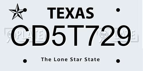CD5T729 Texas License Plate