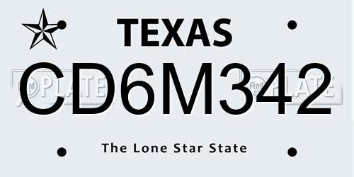 CD6M342 Texas License Plate