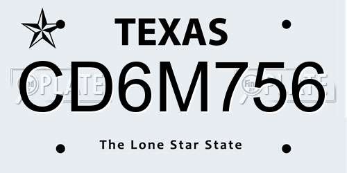 CD6M756 Texas License Plate