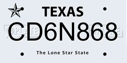 CD6N868 Texas License Plate
