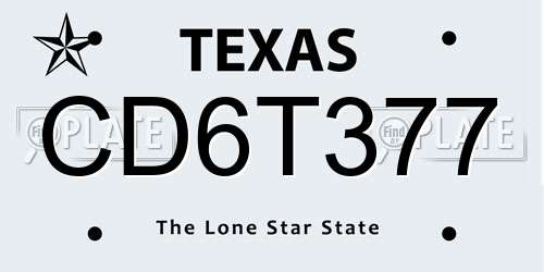 CD6T377 Texas License Plate
