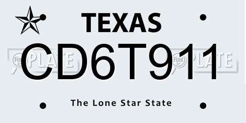 CD6T911 Texas License Plate