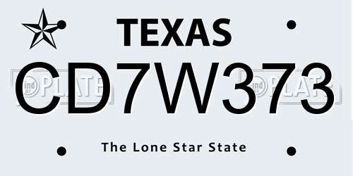 CD7W373 Texas License Plate