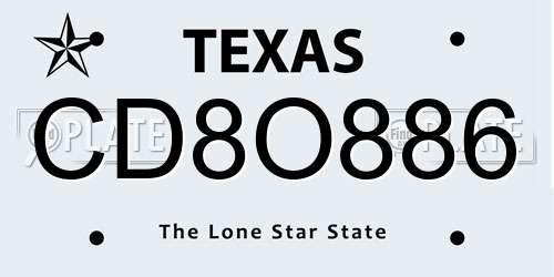 CD8O886 Texas License Plate