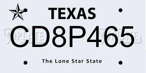 CD8P465 Texas License Plate