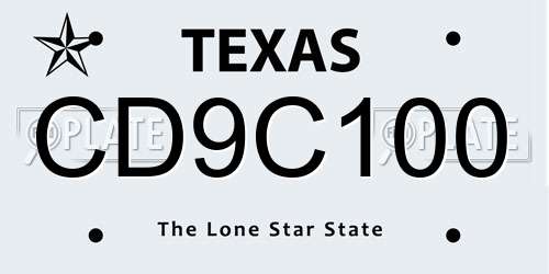 CD9C100 Texas License Plate