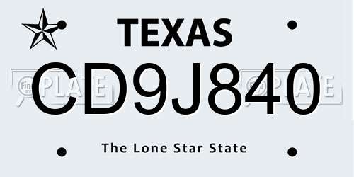 CD9J840 Texas License Plate