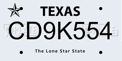 CD9K554 Texas License Plate