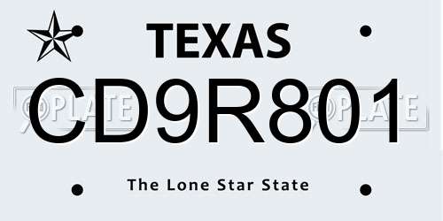 CD9R801 Texas License Plate