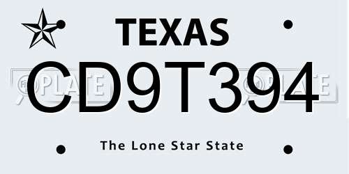 CD9T394 Texas License Plate