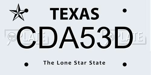 CDA53D Texas License Plate