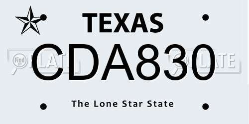 CDA830 Texas License Plate