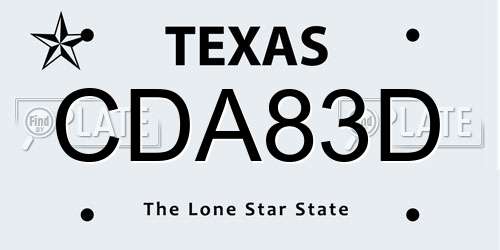 CDA83D Texas License Plate