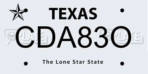CDA83O Texas License Plate