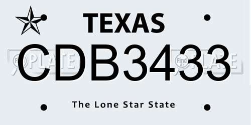 CDB3433 Texas License Plate