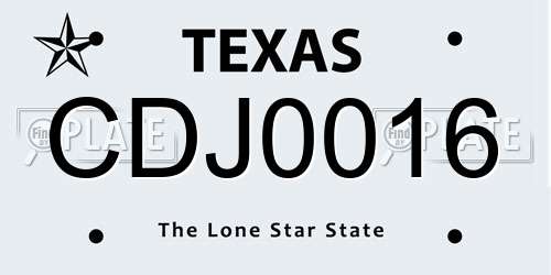 CDJ0016 Texas License Plate