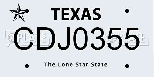CDJ0355 Texas License Plate