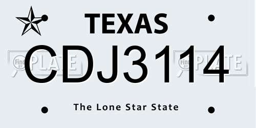 CDJ3114 Texas License Plate