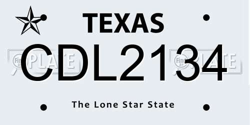 CDL2134 Texas License Plate
