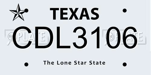 CDL3106 Texas License Plate