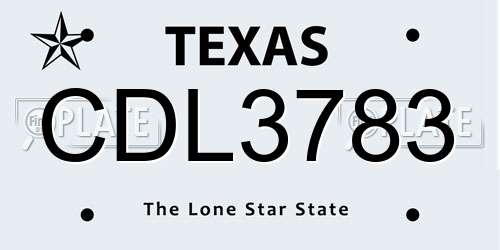 CDL3783 Texas License Plate