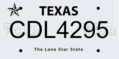 CDL4295 Texas License Plate
