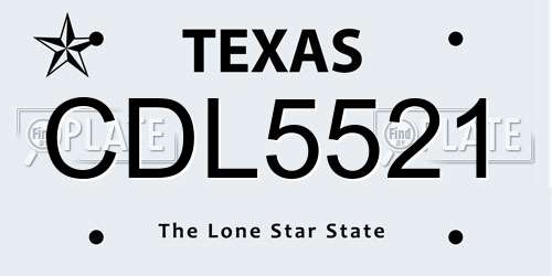 CDL5521 Texas License Plate