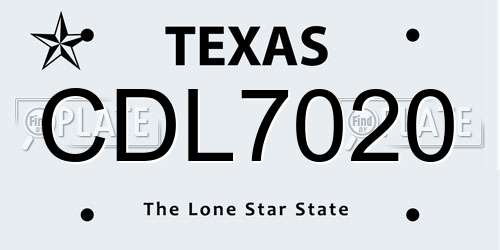 CDL7020 Texas License Plate