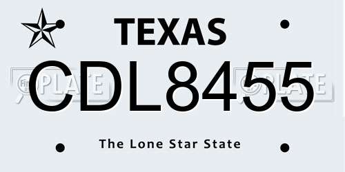 CDL8455 Texas License Plate