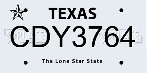 CDY3764 Texas License Plate