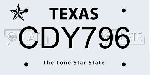 CDY796 Texas License Plate