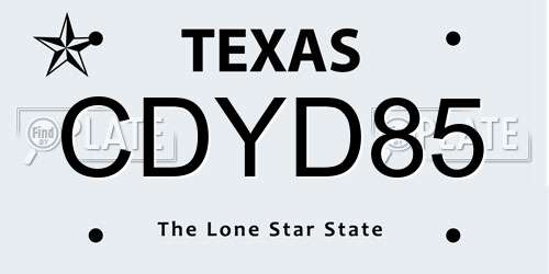 CDYD85 Texas License Plate