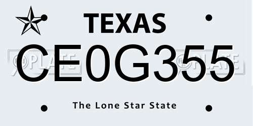 CE0G355 Texas License Plate