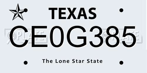 CE0G385 Texas License Plate