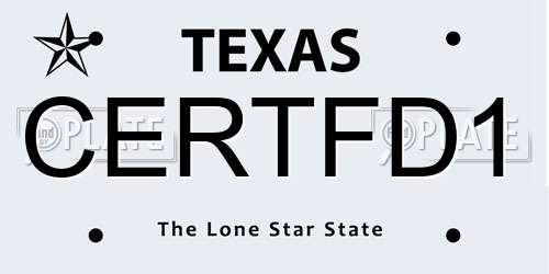 CERTFD1 Texas License Plate