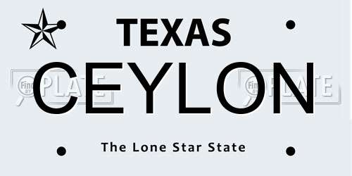 CEYLON Texas License Plate