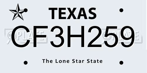 CF3H259 Texas License Plate