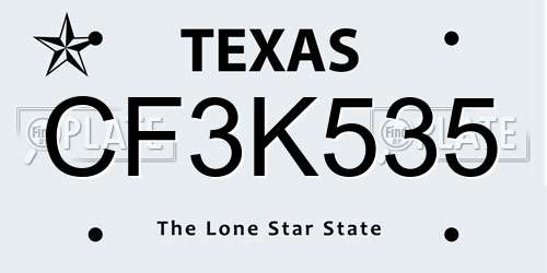 CF3K535 Texas License Plate