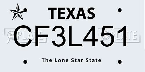 CF3L451 Texas License Plate