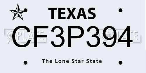 CF3P394 Texas License Plate