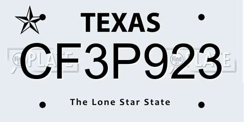 CF3P923 Texas License Plate